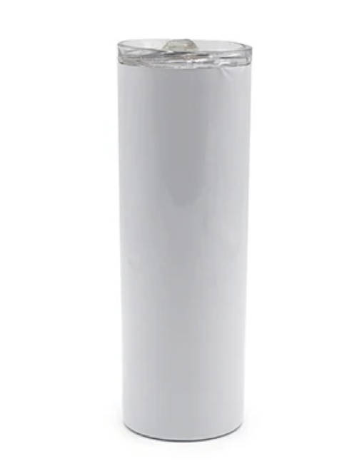 White tumbler with stainless steel interior